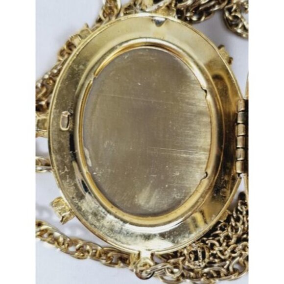 Vtg Gold Tone Rose Pendant Locket Necklace W/ Faux Pearls & Tassel Chain - Picture 8 of 8